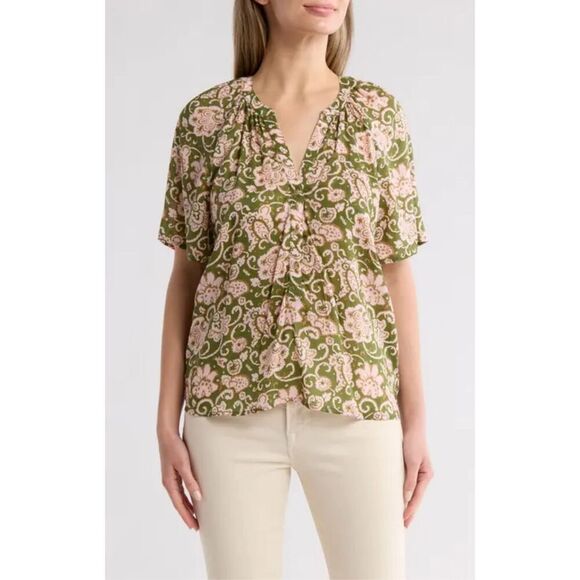 Sanctuary Green and Pink Floral Soft Button Down Blouse top Size Small - Picture 1 of 4